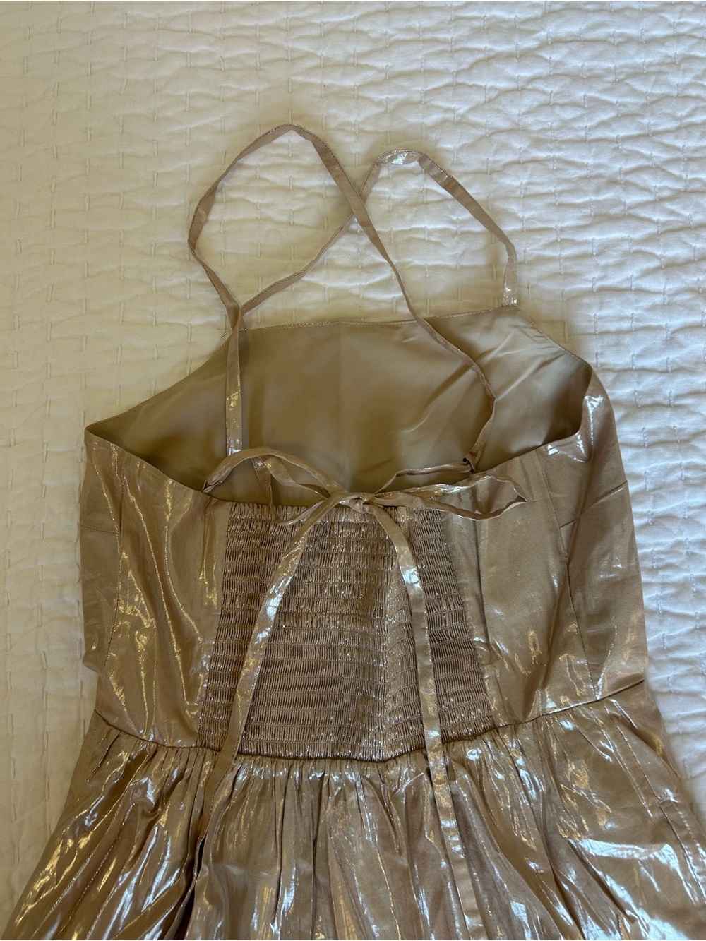 GAP Shimmer Halter Tie Back Tiered Maxi Dress in Shimmery Beige - Picture 5 of 5